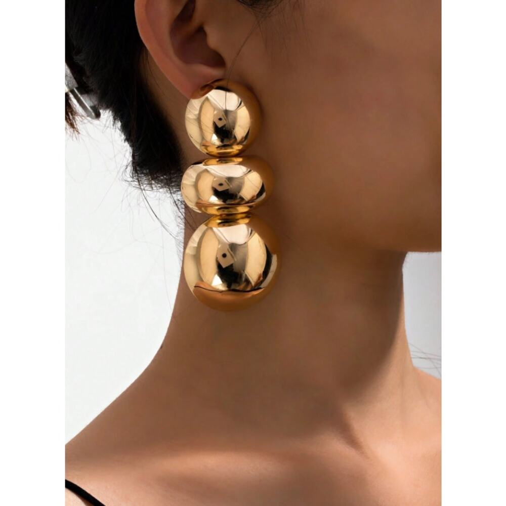 Gold Tone Bubble Drop Earrings Statement Sculptural Modern Minimal Jewelry